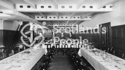 Third Class Dining Saloon \"D\" deck looking to port-side on the Canadian Pacific Line liners SS Montcalm & SS Montclare Third Class Dining Saloon \"D\" deck looking to port-side on the Canadian Pacific Line liners SS Montcalm & SS Montclare