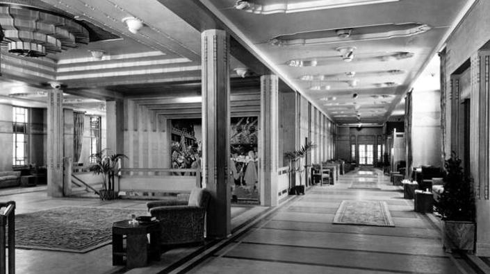 The Main Entrance and the Mall on the Lounge Deck of the Canadian Pacific Line ocean liner the RMS Empress of Britain