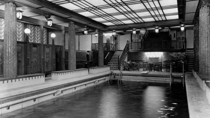 Olympian Pool, \"F\" Deck looking forward, on the Canadian Pacific Line ocean liner the RMS Empress of Britain