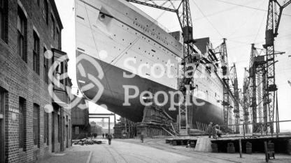 The Canadian Pacific Line ocean liner the RMS Empress of Britain on stocks showing the forward poppets The Canadian Pacific Line ocean liner the RMS Empress of Britain on stocks showing the forward poppets