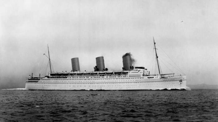 The Canadian Pacific Line ocean liner the RMS Empress of Britain on trial off Arran