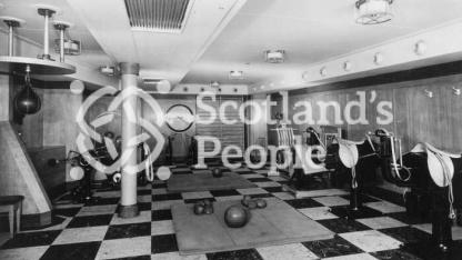 The Tourist Gymnasium looking aft on board the Cunard Line ocean liner RMS Queen Mary The Tourist Gymnasium looking aft on board the Cunard Line ocean liner RMS Queen Mary