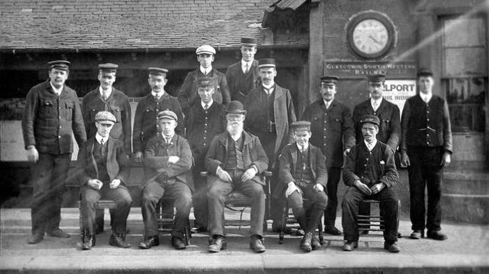 Railway staff at Dreghorn Station, c 1907