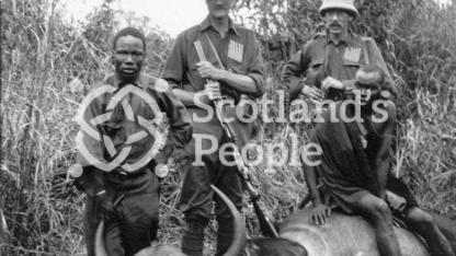 Hunters and Masai with a buffalo, Kenya, 1910 Hunters and Masai with a buffalo, Kenya, 1910