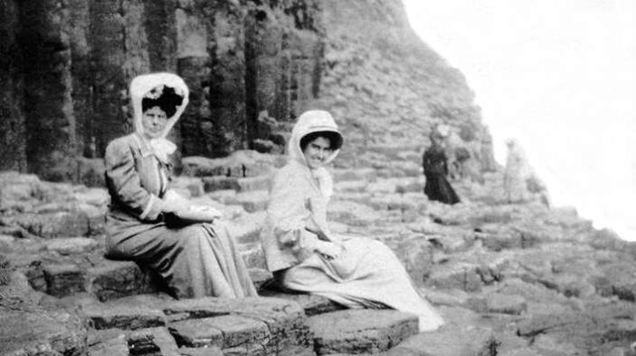 Edwardian ladies at Fingal's Cave, 1908