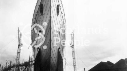 The bow of the Cunard Line ocean liner RMS Lusitania on the slipway of John Brown & Co Ltd, Clydebank The bow of the Cunard Line ocean liner RMS Lusitania on the slipway of John Brown & Co Ltd, Clydebank