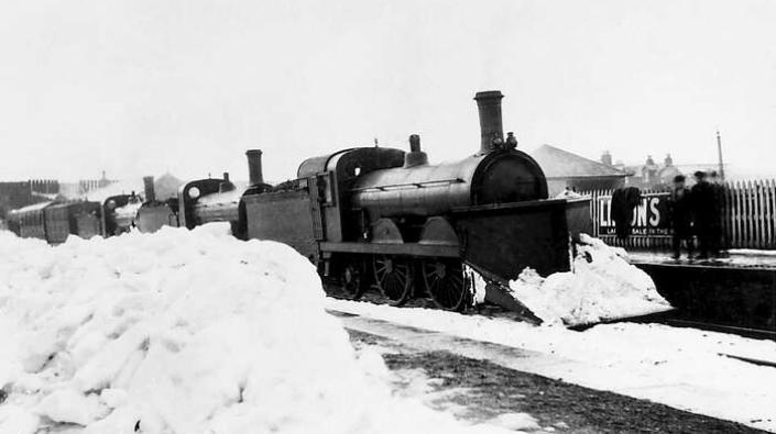 Three G&SWR Stirling 221 Class 0-4-2 Locomotives acting as a snow plough