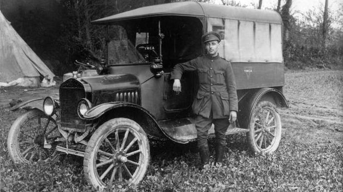 YMCA driver with YMCA van, 3rd Army, France 1918
