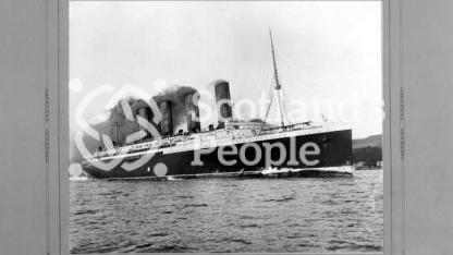 Broadside view of the quadruple screw turbine steamer RMS Lusitania whilst on trial in the Clyde Estuary Broadside view of the quadruple screw turbine steamer RMS Lusitania whilst on trial in the Clyde Estuary