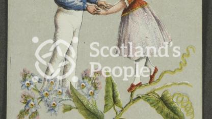 New Years greetings card depicting a sailor and a girl