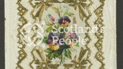 Christmas greetings card depicting pansies