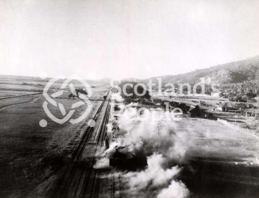 Japanese train in Burma after attack by RAF, 1945 Japanese train in Burma after attack by RAF, 1945