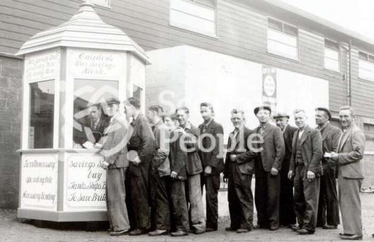 Queuing for war savings, c 1944 Queuing for war savings, c 1944
