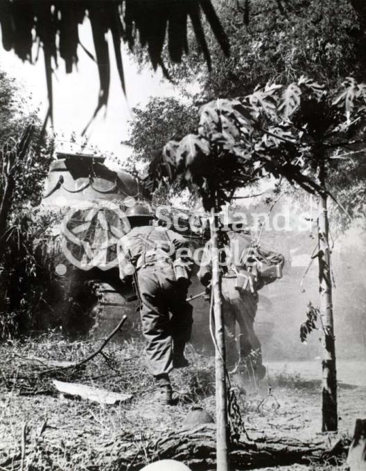 Tank and infantryman, Far East, c 1944 Tank and infantryman, Far East, c 1944