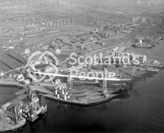 Aerial view of Queen Elizabeth 2 under construction on Clydebank, 1967 Aerial view of Queen Elizabeth 2 under construction on Clydebank, 1967