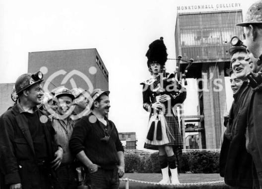 Miners and piper, Monktonhall Colliery, c 1980 Miners and piper, Monktonhall Colliery, c 1980