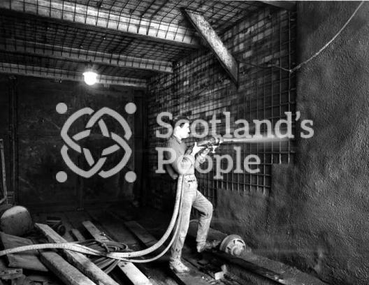 Shotcreete operator at Blairhill Colliery, 1965 Shotcreete operator at Blairhill Colliery, 1965