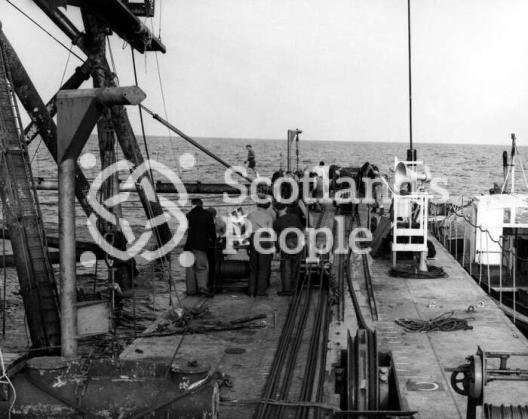 Pontoon deck of sea boring tower in the Forth, 1955 Pontoon deck of sea boring tower in the Forth, 1955