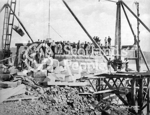 Workers on pier of Forth Bridge during construction, 1884 Workers on pier of Forth Bridge during construction, 1884