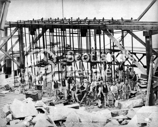 Workers by Forth Bridge pier during construction, 1884 Workers by Forth Bridge pier during construction, 1884