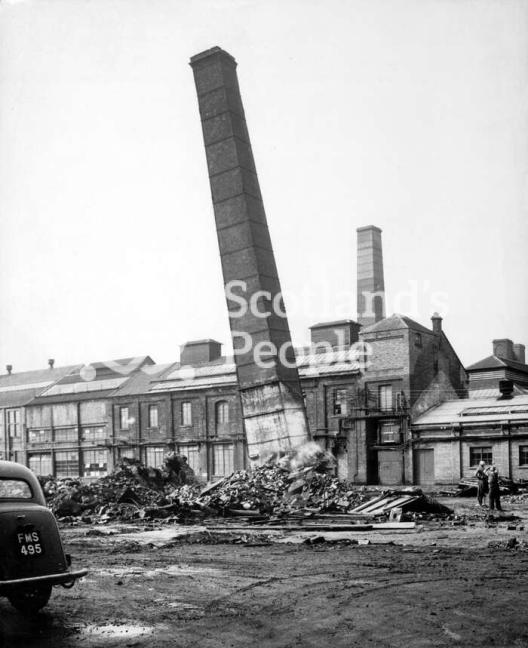 Chimney collapsing, Carron Works, 20th century Chimney collapsing, Carron Works, 20th century