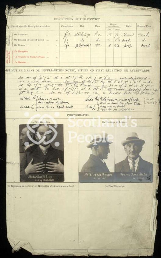 Oscar Slater prison record, 1909-1927 Oscar Slater prison record, 1909-1927