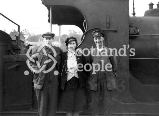 Caledonian Railway staff and locomotive, 1944 Caledonian Railway staff and locomotive, 1944