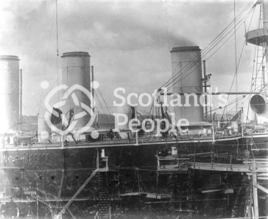 HMS Terrible, part of the starboard side and funnels, 1894 HMS Terrible, part of the starboard side and funnels, 1894