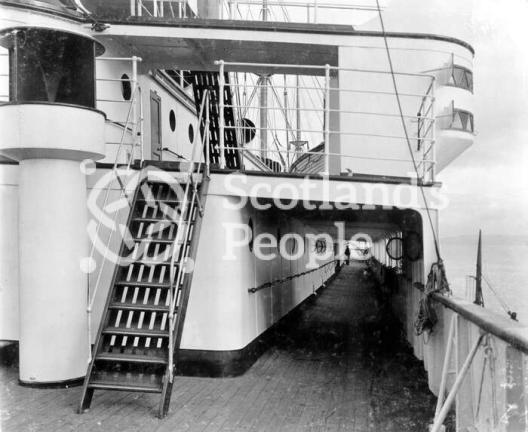 Cunard Line ocean liner RMS Saxonia (1), 1899 looking down the promenade deck Cunard Line ocean liner RMS Saxonia (1), 1899 looking down the promenade deck