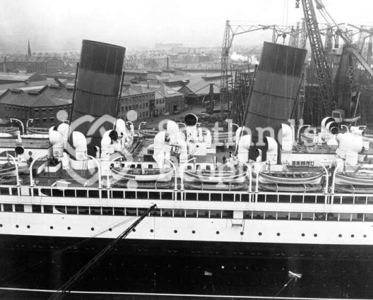 Cunard Line ocean liner RMS Aquitania: view of the decks amidships