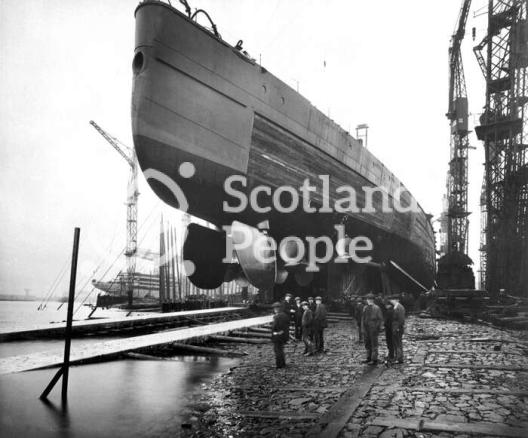 HMS Tiger, Royal Navy Tiger-Class Battlecruiser: View of the stern, rudders and propellers from the shipyard floor HMS Tiger, Royal Navy Tiger-Class Battlecruiser: View of the stern, rudders and propellers from the shipyard floor
