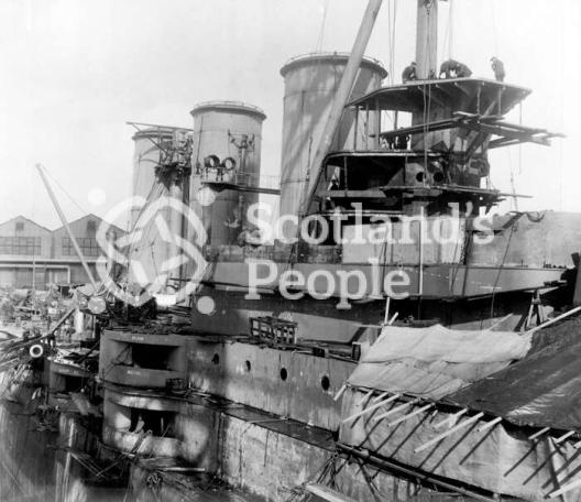 HMS Tiger, Royal Navy Tiger-Class Battlecruiser: View amidships looking at the three funnels towards the stern