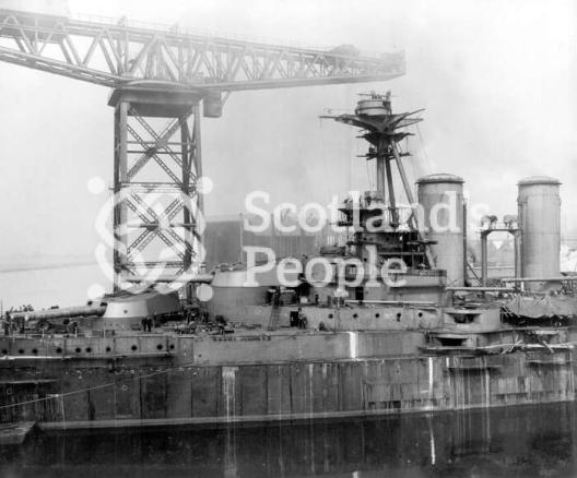 HMS Tiger, Royal Navy Tiger-Class Battlecruiser: View port-side, looking at the forward turrets and the bridge superstructure HMS Tiger, Royal Navy Tiger-Class Battlecruiser: View port-side, looking at the forward turrets and the bridge superstructure