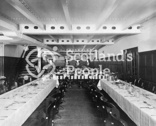 Third Class Dining Saloon \"D\" deck looking to port-side on the Canadian Pacific Line liners SS Montcalm & SS Montclare Third Class Dining Saloon \"D\" deck looking to port-side on the Canadian Pacific Line liners SS Montcalm & SS Montclare