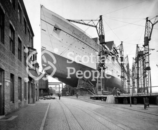 The Canadian Pacific Line ocean liner the RMS Empress of Britain on stocks showing the forward poppets The Canadian Pacific Line ocean liner the RMS Empress of Britain on stocks showing the forward poppets