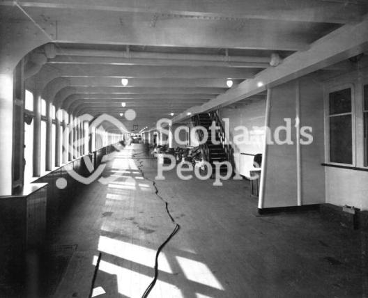 Promenade Deck looking aft of the Cunard Line ocean liner RMS Queen Mary Promenade Deck looking aft of the Cunard Line ocean liner RMS Queen Mary