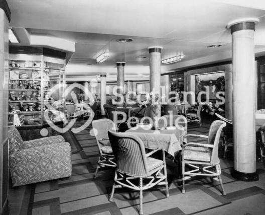 The Third Class Garden Lounge looking to port on board the Cunard Line ocean liner RMS Queen Mary The Third Class Garden Lounge looking to port on board the Cunard Line ocean liner RMS Queen Mary