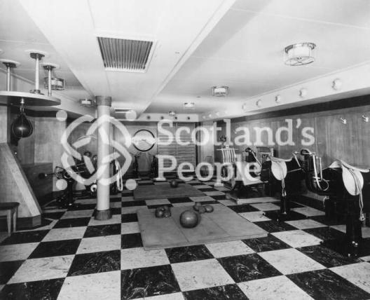The Tourist Gymnasium looking aft on board the Cunard Line ocean liner RMS Queen Mary The Tourist Gymnasium looking aft on board the Cunard Line ocean liner RMS Queen Mary