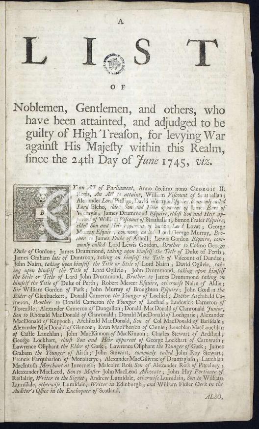 Published list of Jacobite rebels