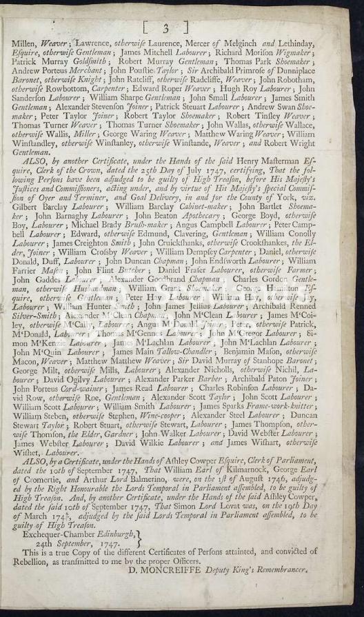 Published list of Jacobite rebels