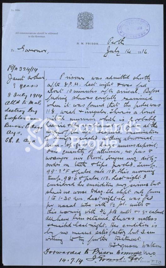 Medical report describing the force feeding of suffragette Medical report describing the force feeding of suffragette