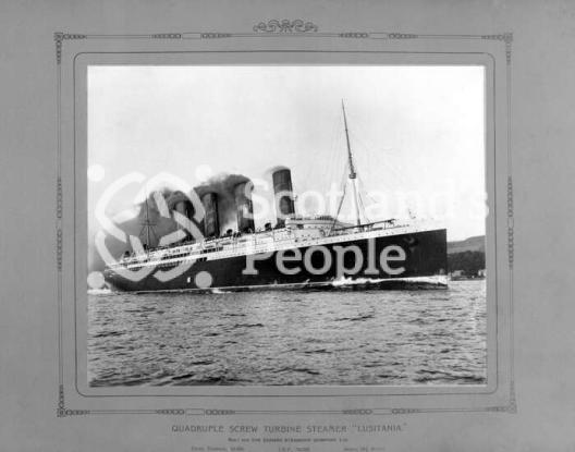 Broadside view of the quadruple screw turbine steamer RMS Lusitania whilst on trial in the Clyde Estuary Broadside view of the quadruple screw turbine steamer RMS Lusitania whilst on trial in the Clyde Estuary