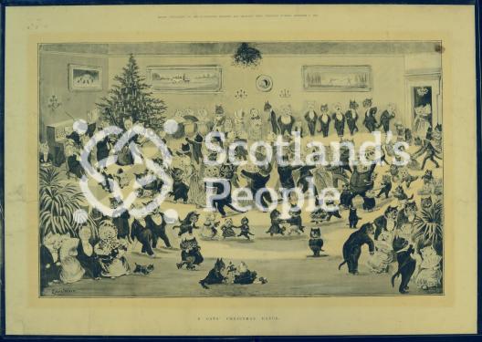 Cats' Christmas dance scene as published in the Illustrated Sporting and Dramatic News