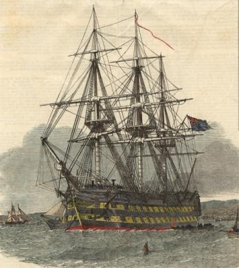 Illustration of HMS Hercules anchored at the port of Campbeltown, Argyllshire