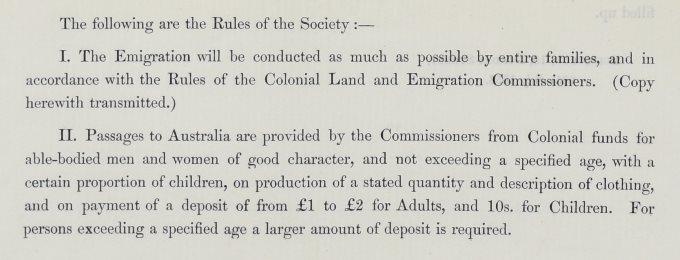 Extract from Rules for Assisting Emigration from the Highlands and Islands of Scotland