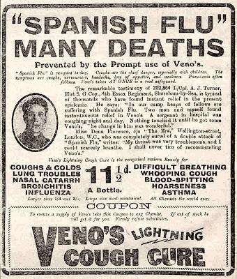 An advertisement for Veno’s Lightning Cough Cure. It reported that Lance Corporal A J Turner, 4th Essex Regiment, and others in his camp had found ‘instantaneous relief in Veno’s.’