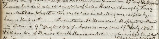The baptism entry of Rosina Hardie, 9 August 1847