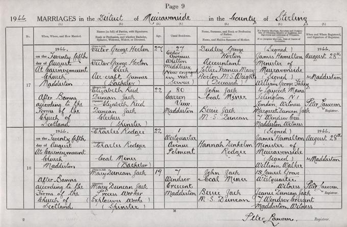 The Jack sister's wedding entries, 25th August 1944.