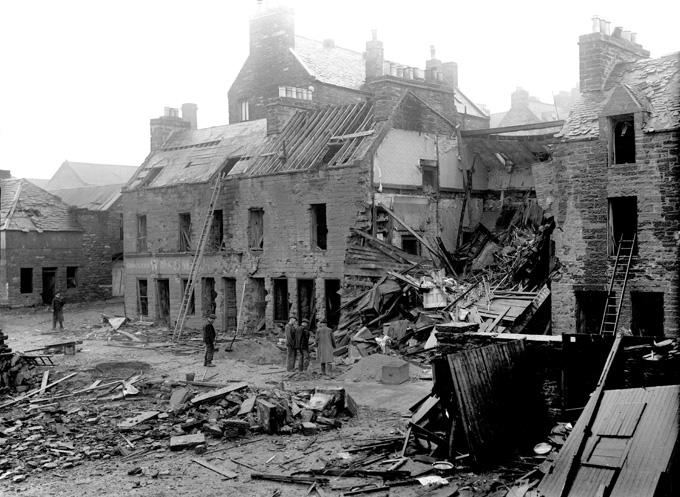 Detail from a photograph of the damage done to Bank Row, Wick, following bombing on 1 July 1940