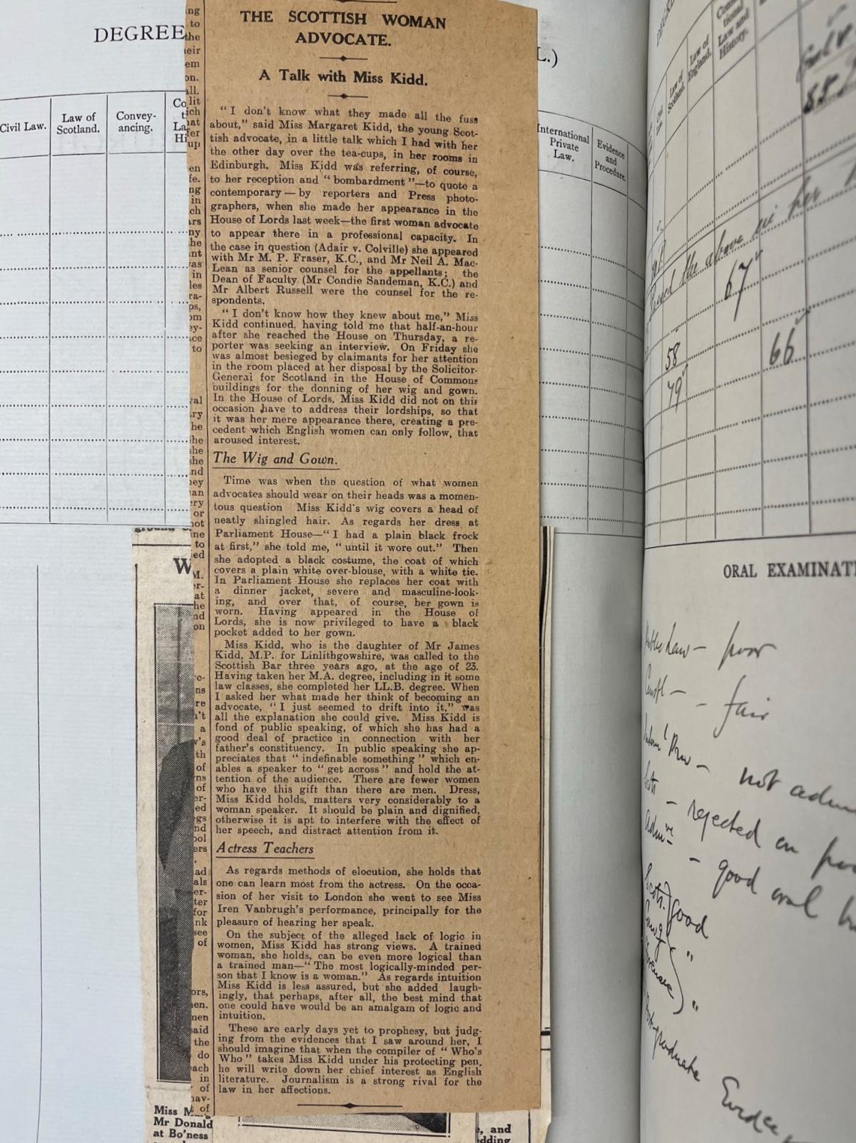 Newspaper clipping, University of Edinburgh Graduates in Law 1922